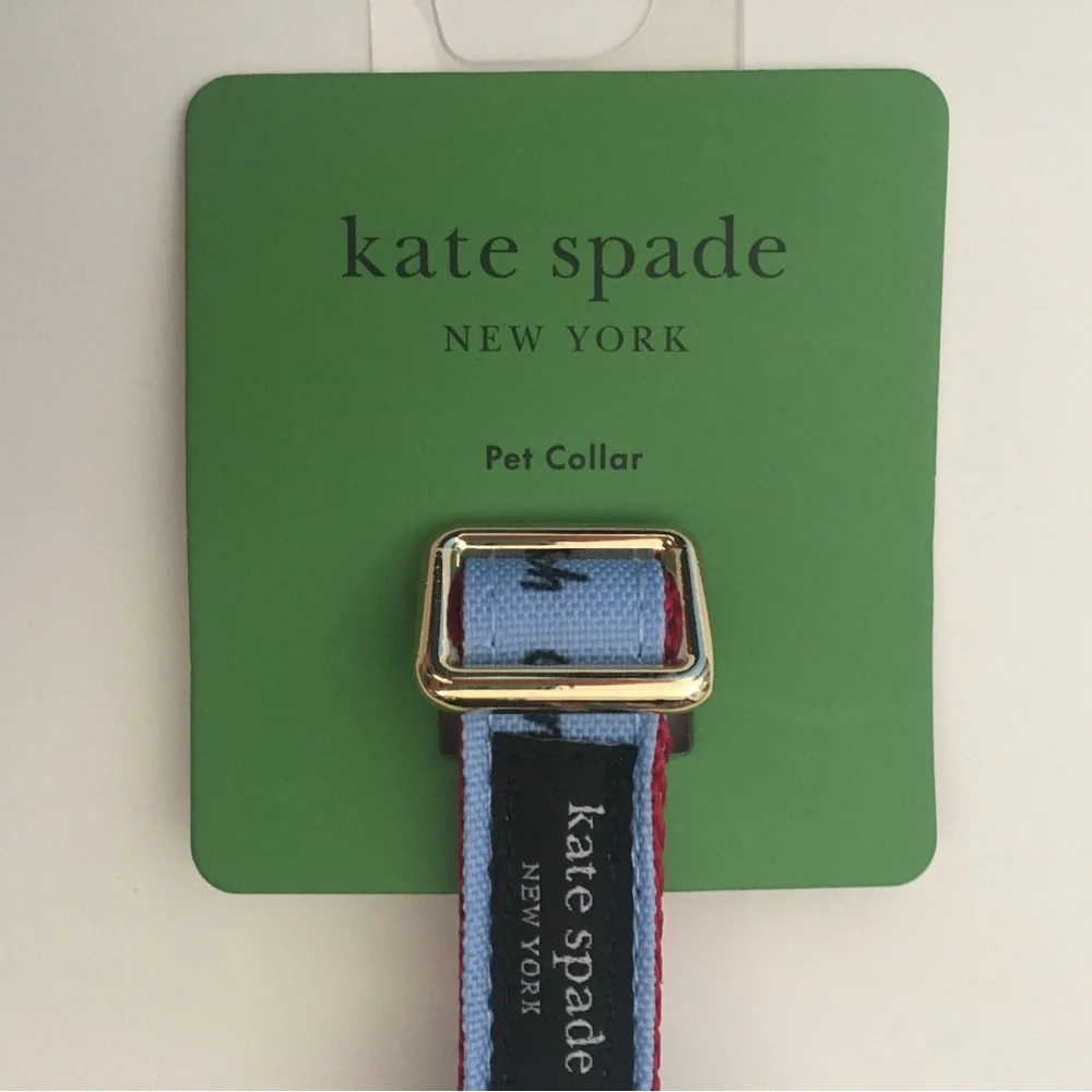 Kate Spade (S/M) Blue Dog Collar Gold Tone Hardware NEW - Raining Cats and Dogs
